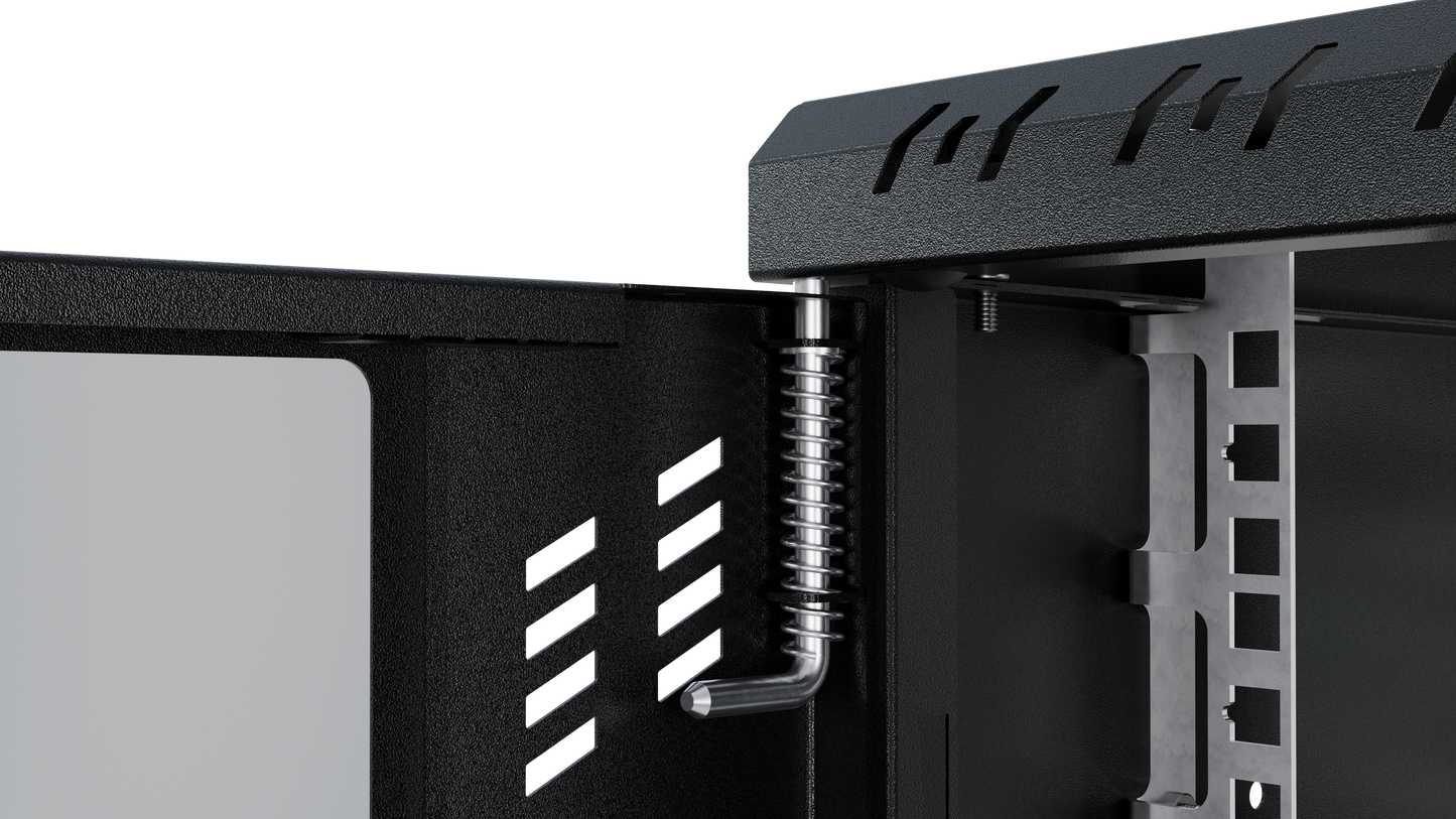 closeup of 10 inch 4U black 300mm rack cabinet