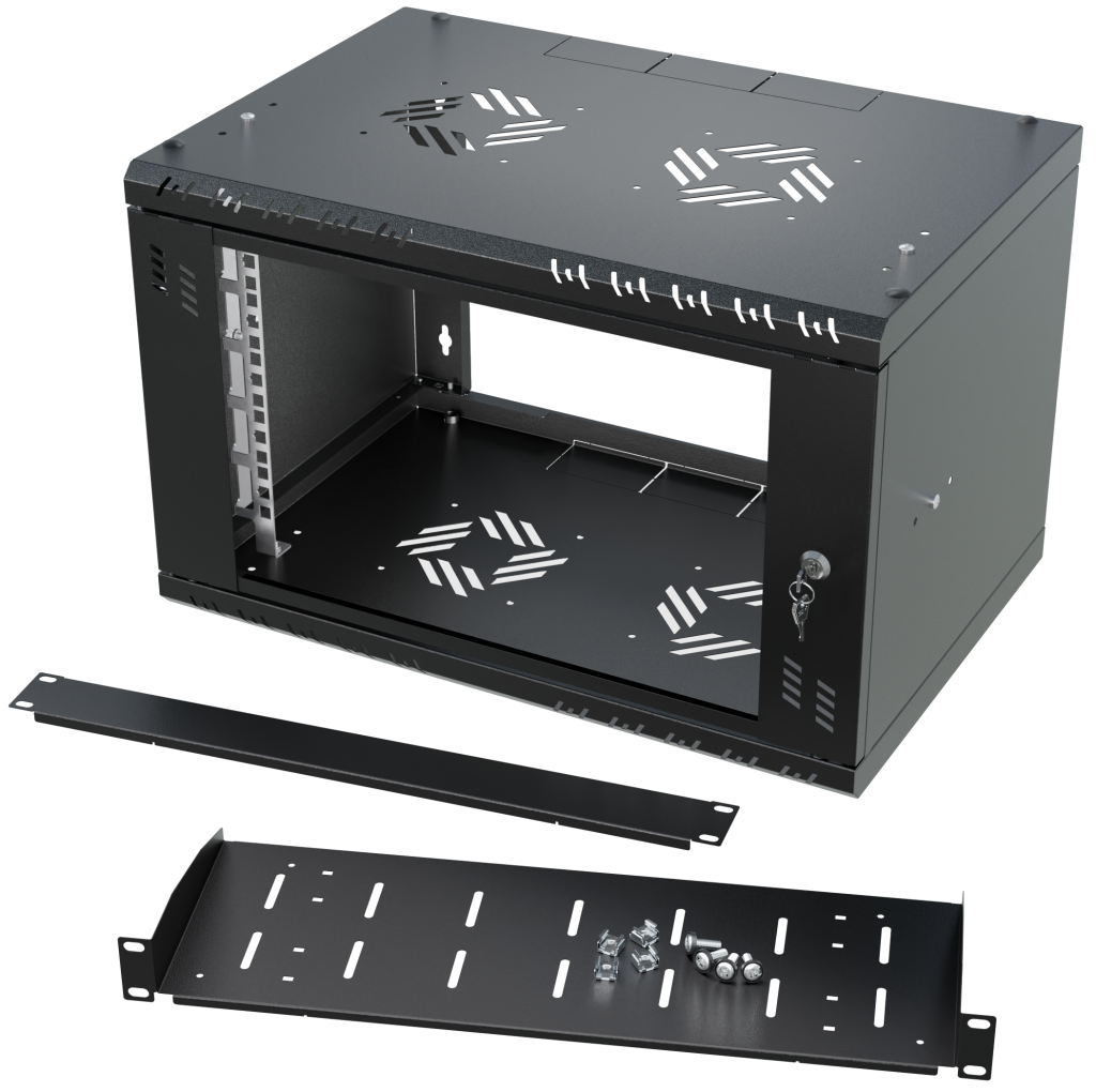 6U 19" Wall Mounted Rack Cabinet SET - Shelf & Masking Plate