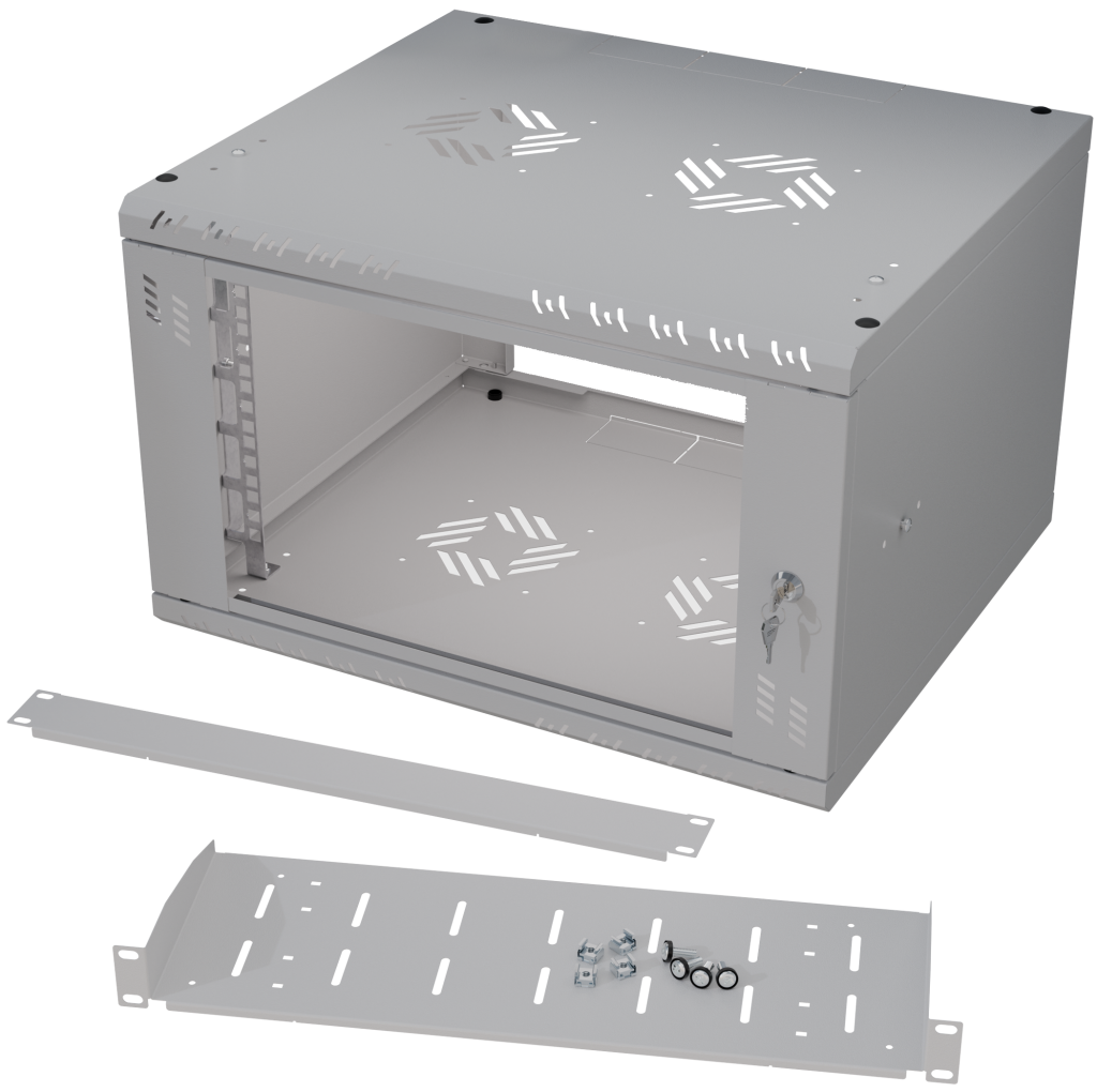 6U 19" Wall Mounted Rack Cabinet SET - Shelf & Masking Plate