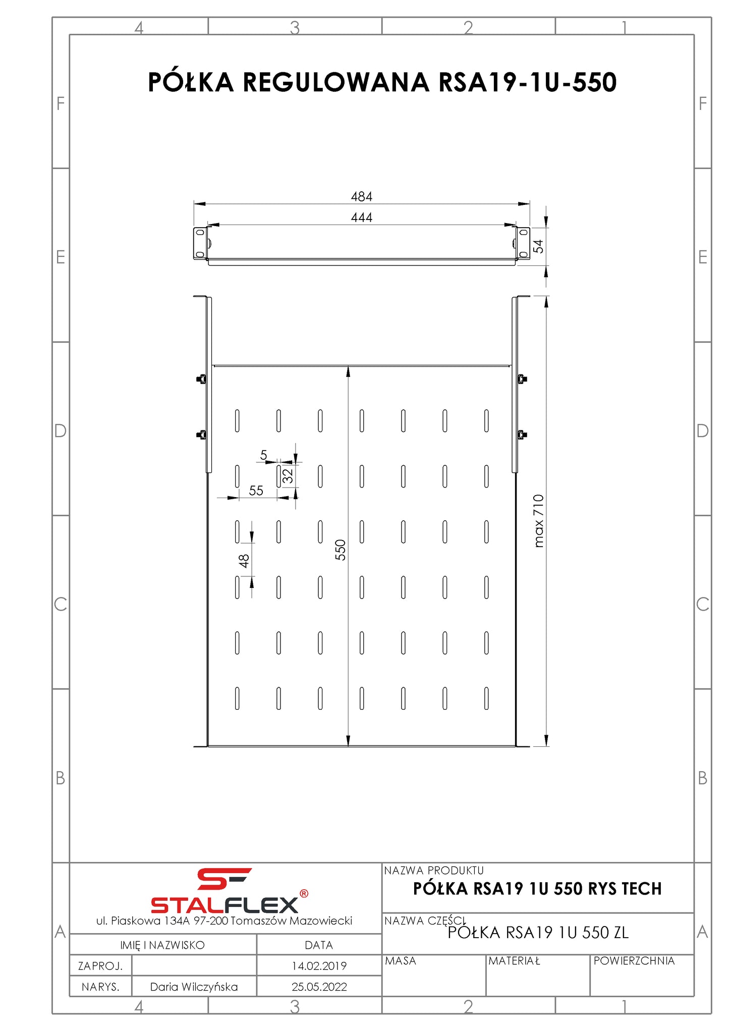 19" Adjustable Rack Shelf