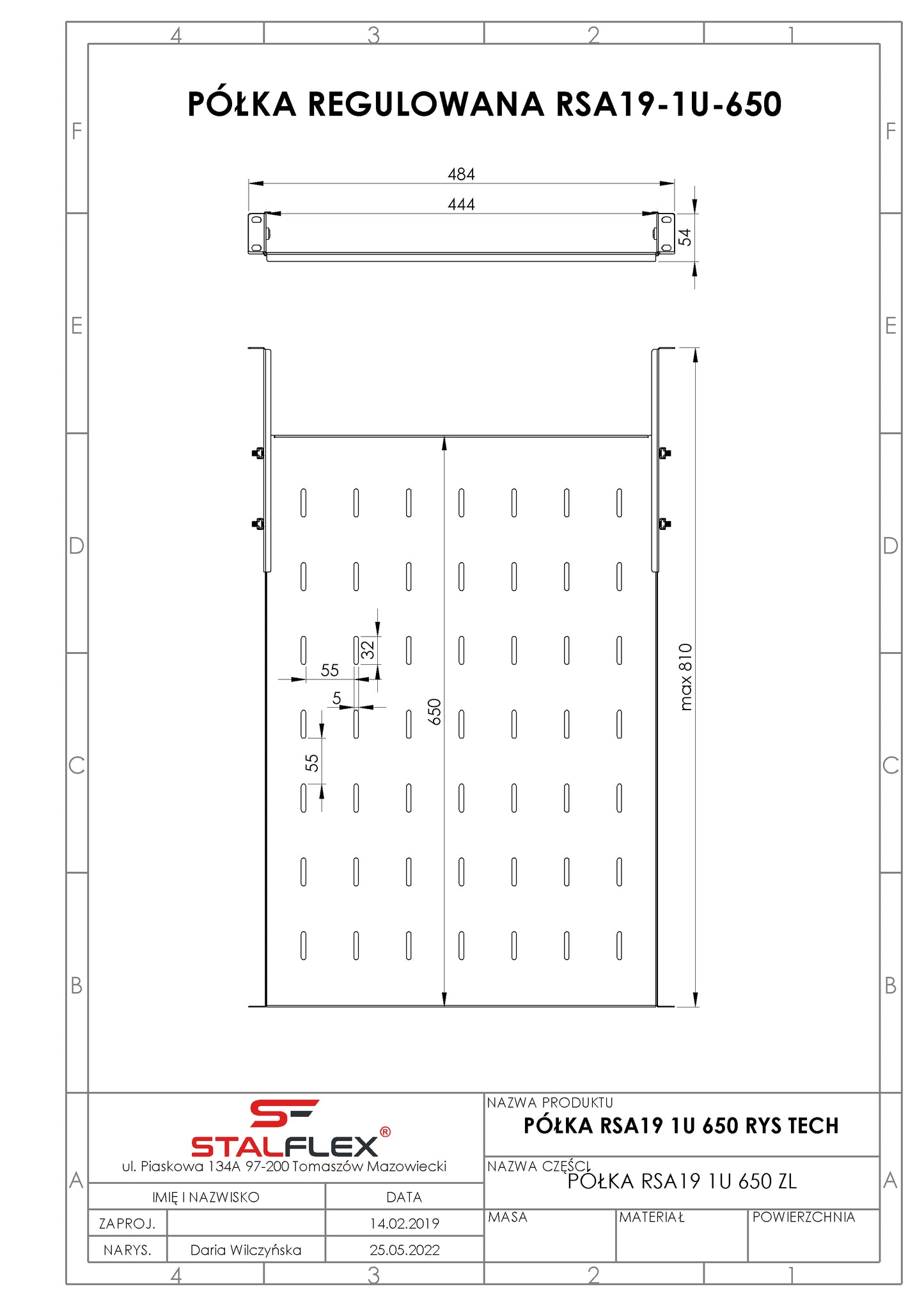 19" Adjustable Rack Shelf
