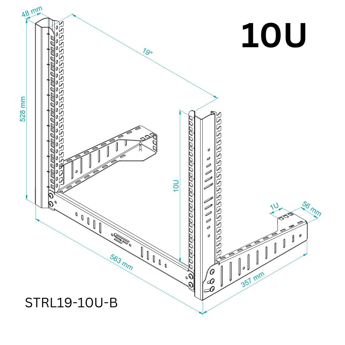 6U–12U L-Shape Open Rack Mount Stand – 19" Frame