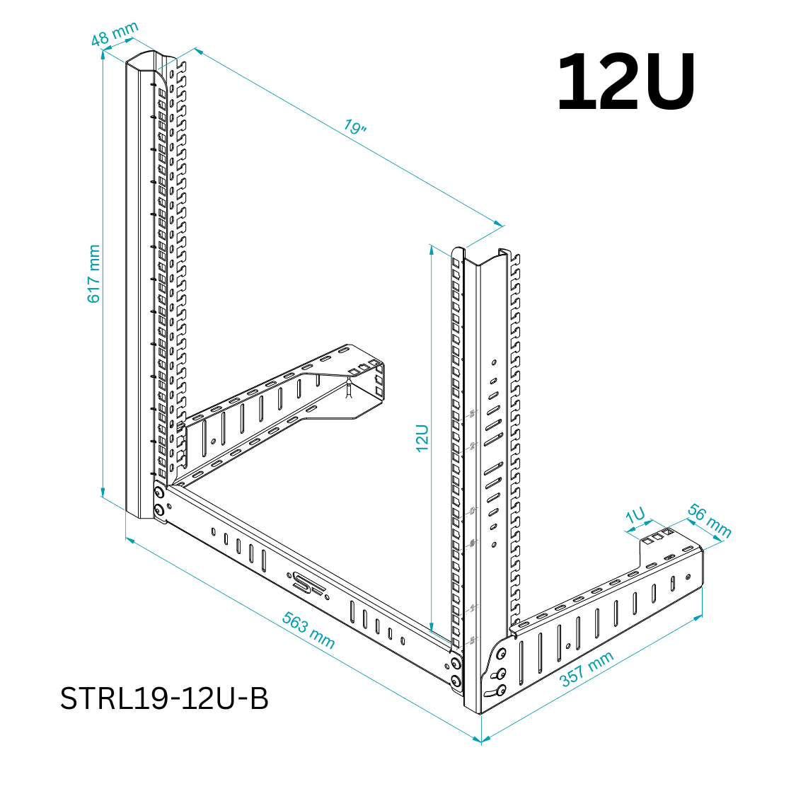 6U–12U L-Shape Open Rack Mount Stand – 19" Frame