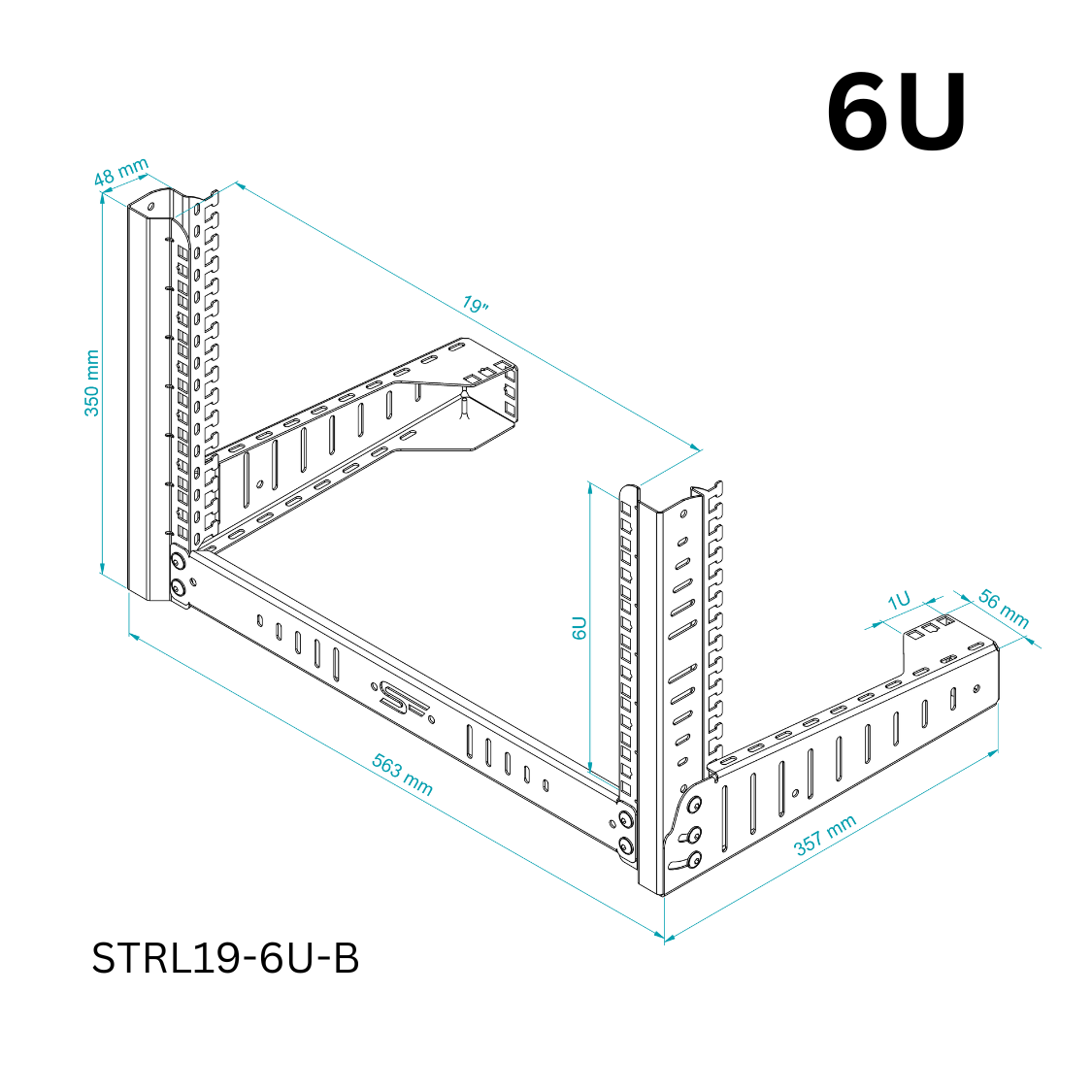 6U–12U L-Shape Open Rack Mount Stand – 19" Frame