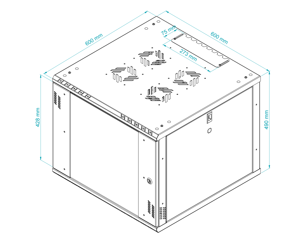9U 19" Wall Mount Network Cabinet – 600mm Glass Door