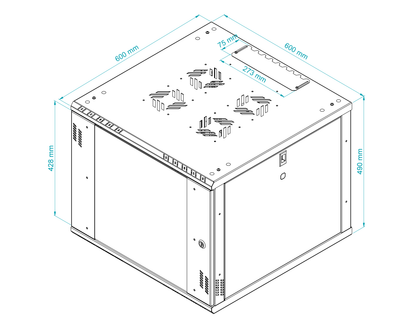 9U 19" Wall Mount Network Cabinet – 600mm Glass Door