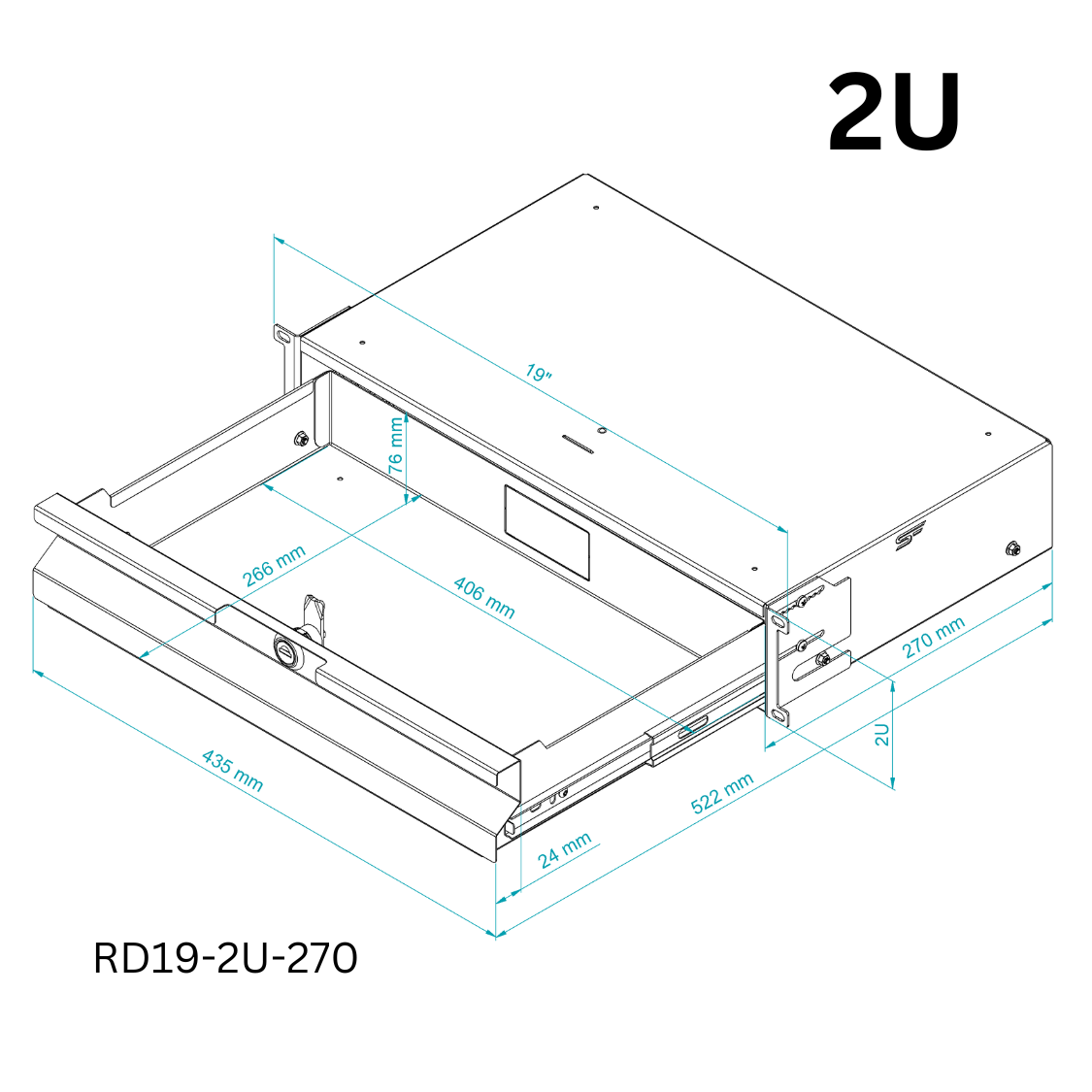 19" Rack Mount Drawers 1U/4U Black/Grey