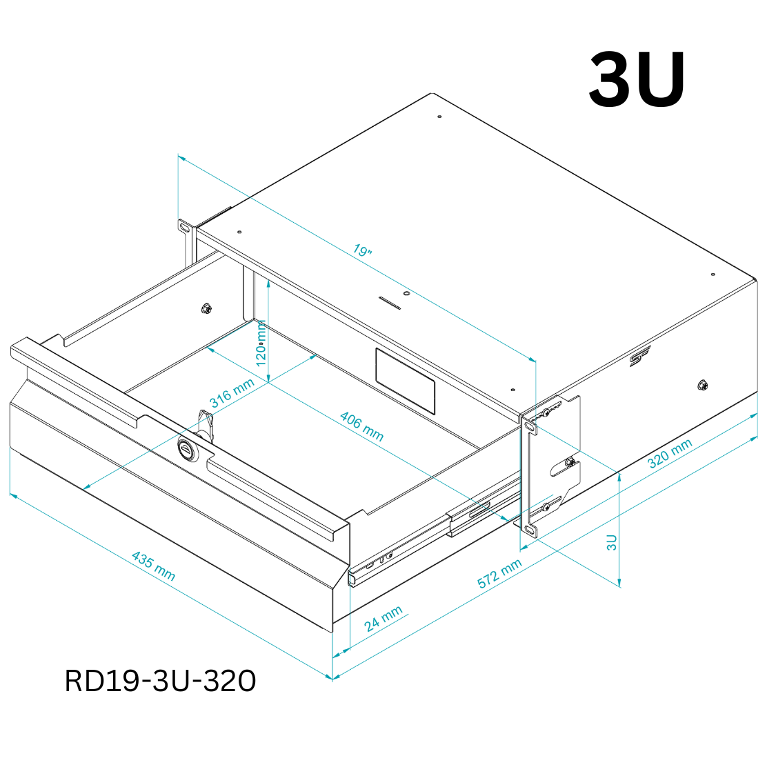 19" Rack Mount Drawers 1U/4U Black/Grey