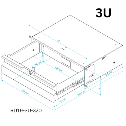 19" Rack Mount Drawers 1U/4U Black/Grey