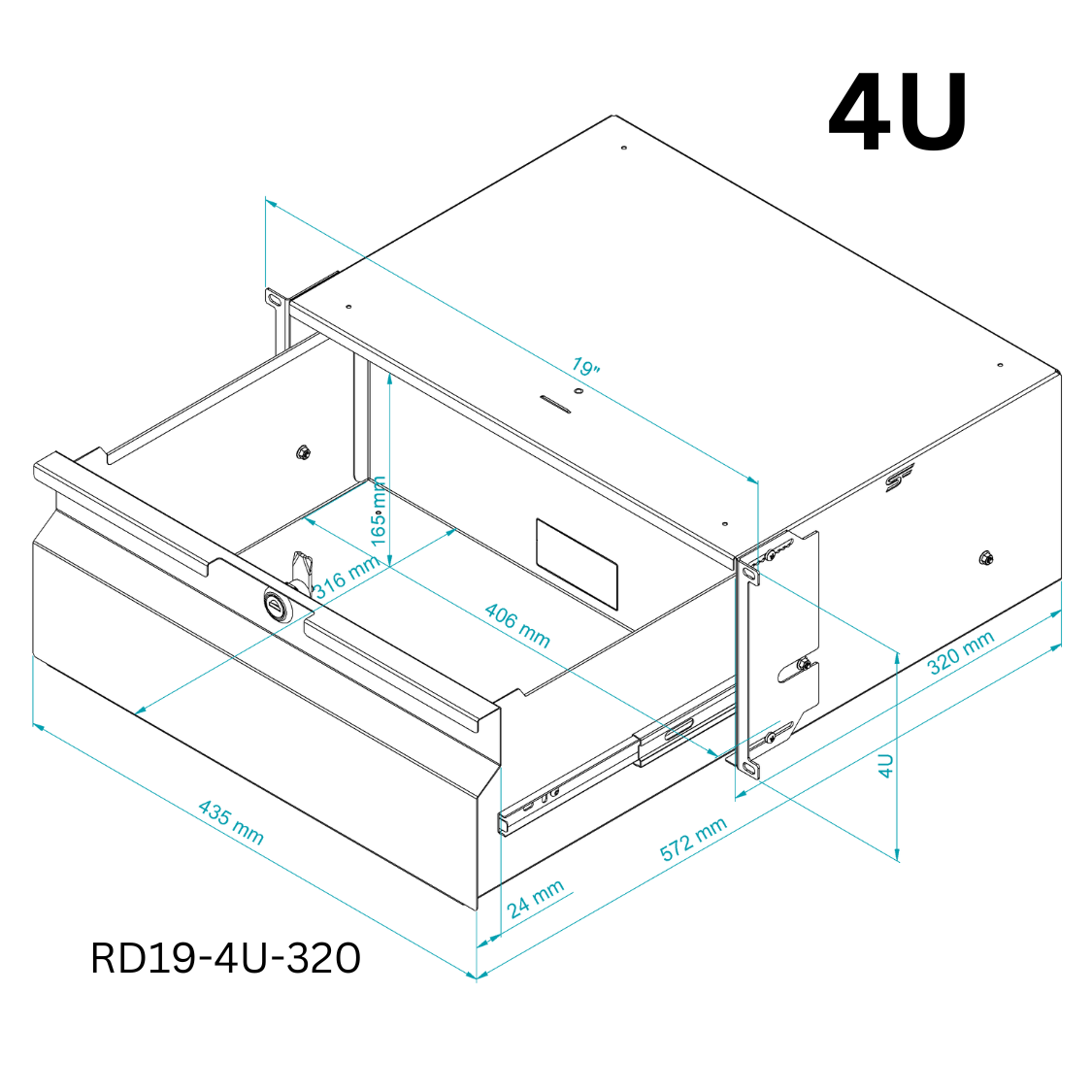 19" Rack Mount Drawers 1U/4U Black/Grey