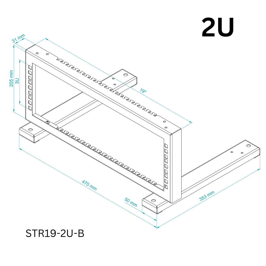 19" 2U-6U RACK Mount Desktop Stand Open Front Frame