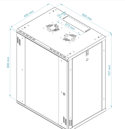 15U 19" Wall Mount Network Cabinet – 450mm Glass Door